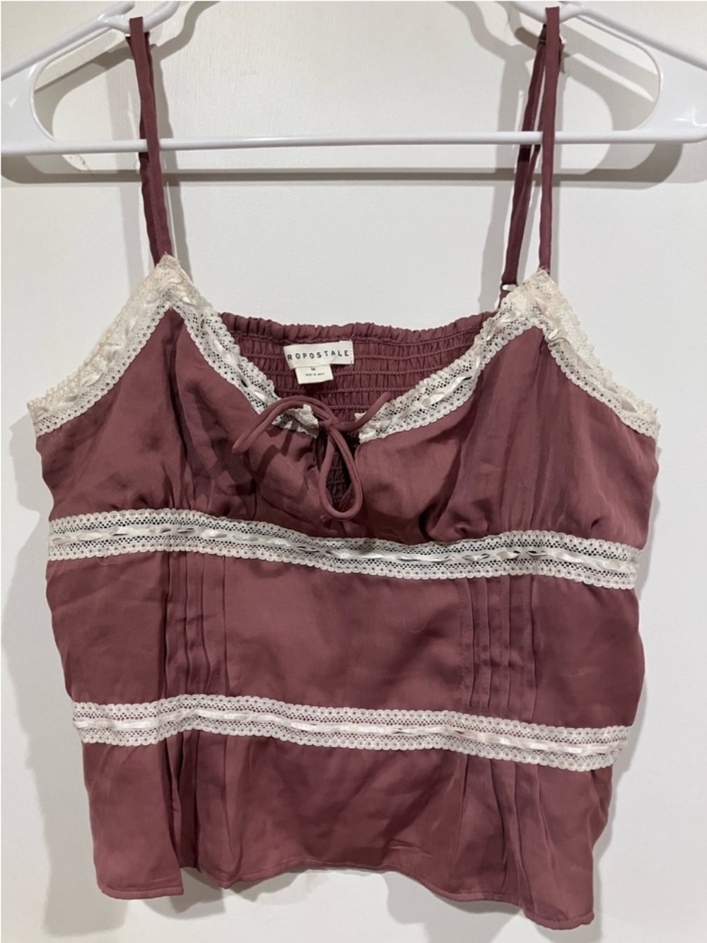 Aeropostale Dusty Rose Mauve Lace Trim Cami Top Medium Coquette Y2K Milkmaid⁠ - Picture 2 of 5